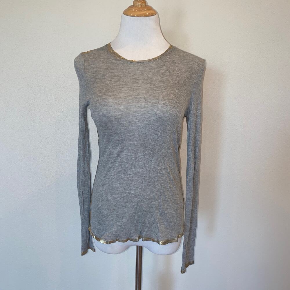 Zadig & Voltaire Willy L/S Foil T-Shirt Blouse Gray/Gold Size XS